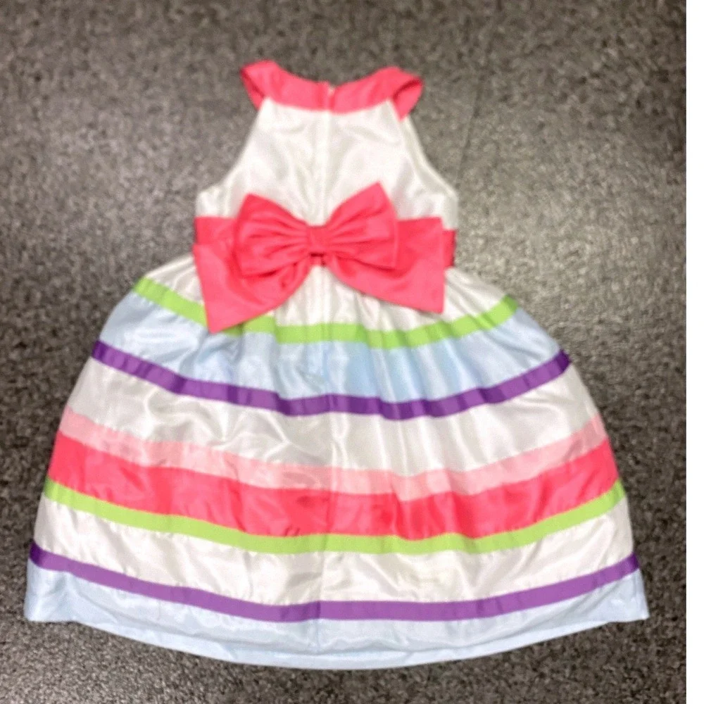 Gymboree Striped Party Dress Girls 5 Multicolor Excellent Bow Back Halter‎